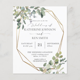 Budget REC Rustic Eucalyptus & Gold Frame Wedding Flyer