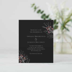 Budget Red  Berries on Black  Wedding Invitation