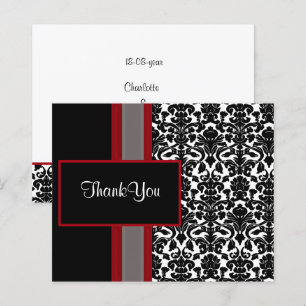 Budget Red Black Damask Wedding Thank You Cards