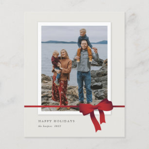 Budget Red Bow Photo Christmas Holiday Card