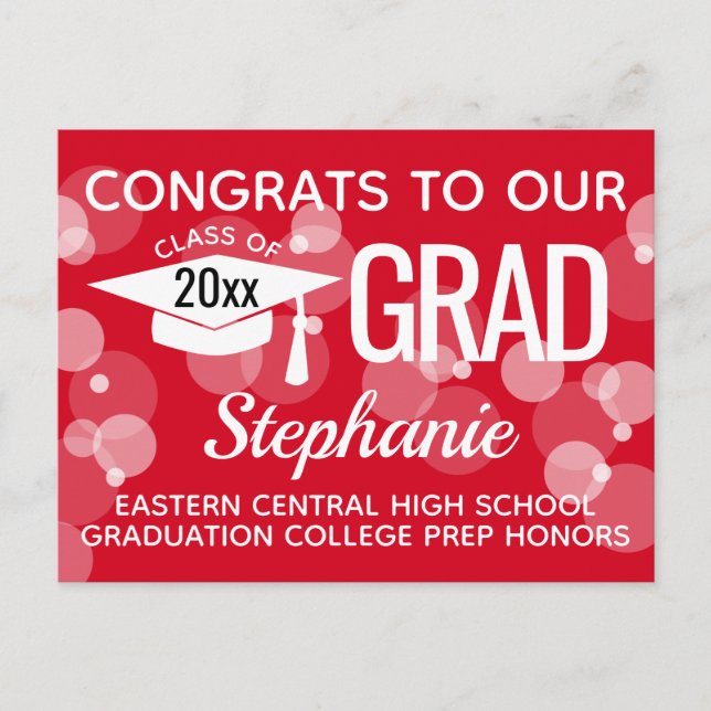 Budget Red Bubbles Graduation Announcement Card (Front)