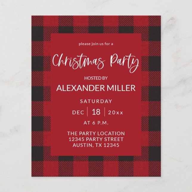 Budget Red Buffalo Plaid Flannel Christmas Party Flyer (Front)