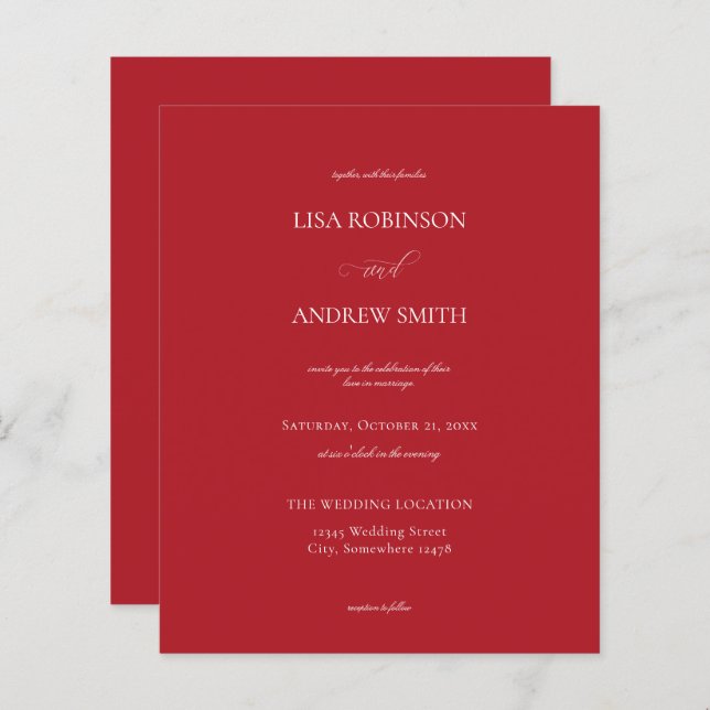 Budget Red Calligraphy Wedding (Front/Back)