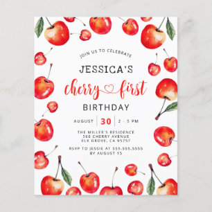 Budget Red Cherry First Birthday Invitation