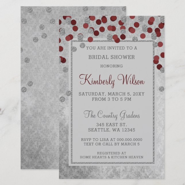 Budget Red Confetti Bridal Shower Invitation (Front/Back)