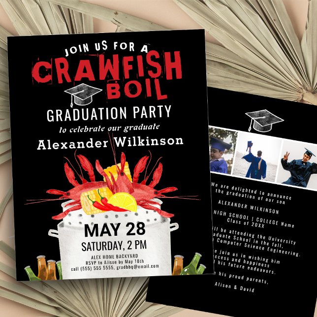 BUDGET Red Crawfish Boil GRAD 3 Photo Invitation Flyer (Creator Uploaded)