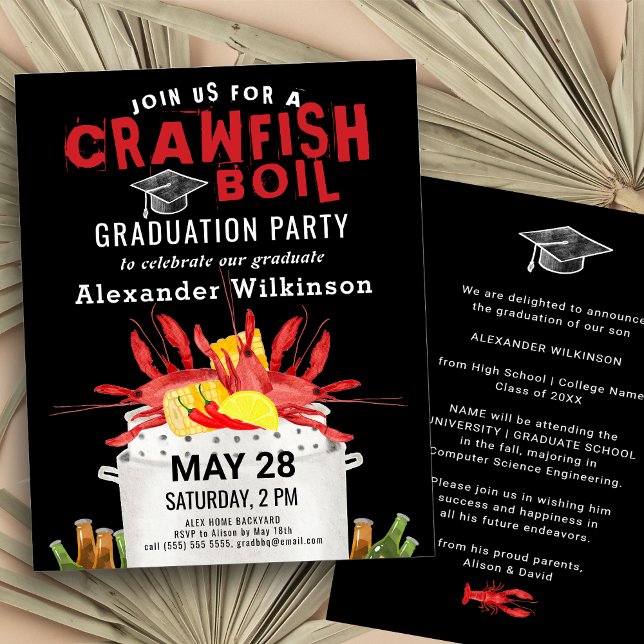 BUDGET Red Crawfish Boil GRAD Party Invitation Flyer (Creator Uploaded)