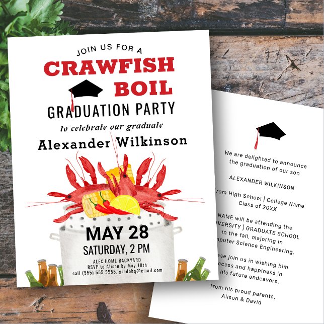 BUDGET Red Crawfish Boil GRAD Party Invitation Flyer (Creator Uploaded)