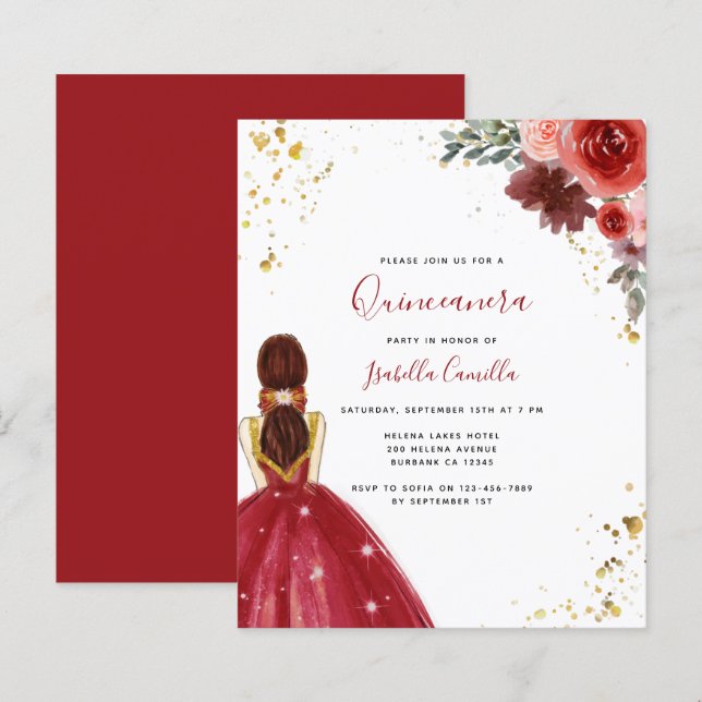 BUDGET Red Dress Quinceanera Party Invitation (Front/Back)