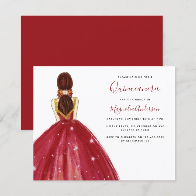 BUDGET Red Dress Quinceanera Party Invitation (Front/Back)