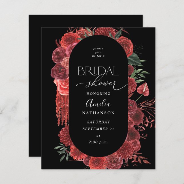 Budget Red Floral Black Bridal Shower (Front/Back)
