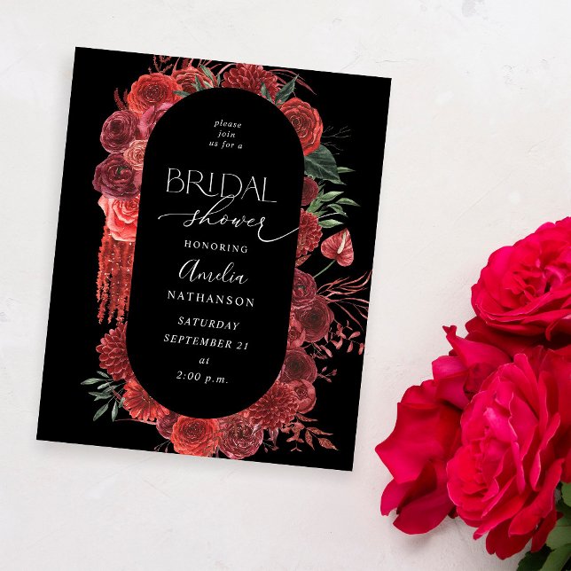 Budget Red Floral Black Bridal Shower Flyer (Creator Uploaded)