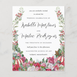 Budget Red Floral Christmas Wedding Invitation