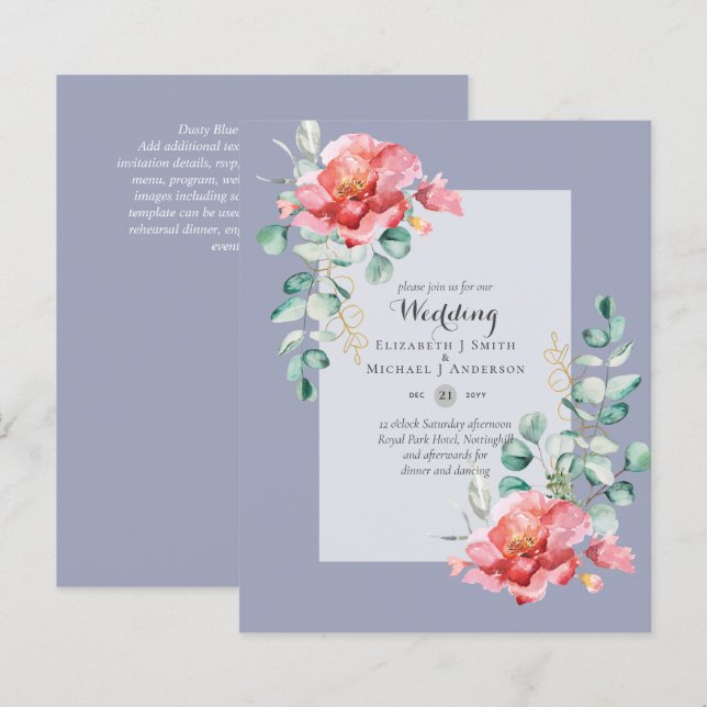 BUDGET Red Floral Eucalyptus Greenery Leaf WEDDING (Front/Back)