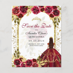 BUDGET Red Floral Princess Gold Arch Quinceanera