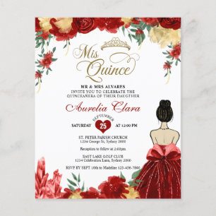 BUDGET Red Floral Princess Mis Quince Quinceañera