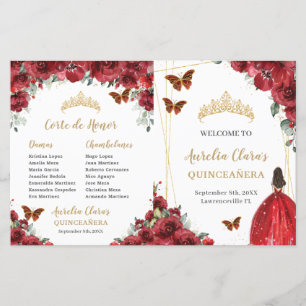 Budget Red Floral Quinceanera Order Events Program