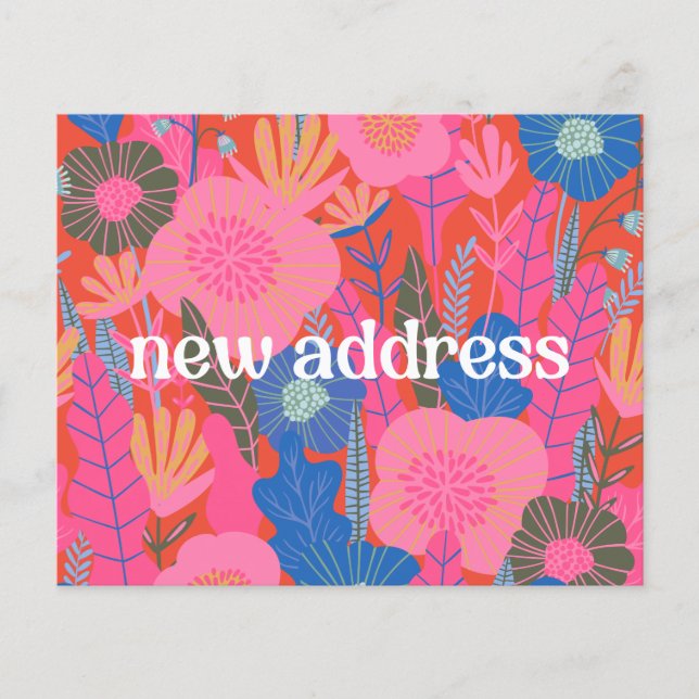 Budget Red Floral We Moved New Home Moving Card (Front)