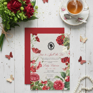 Budget Red Florals Bridgerton Birthday Party Invitation
