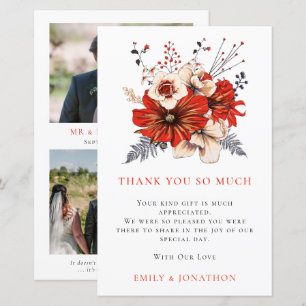 BUDGET Red Florals Wedding 3 Photo Quote Thanks