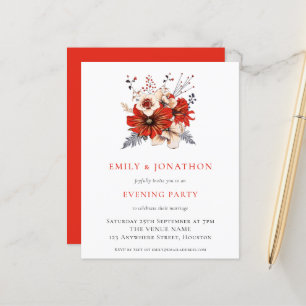 BUDGET Red Florals Wedding Evening Party Invite