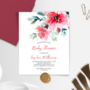 Budget Red Flowers Baby Shower Invitation