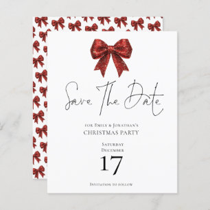 Budget Red Glitter Bow Christmas Save the Date