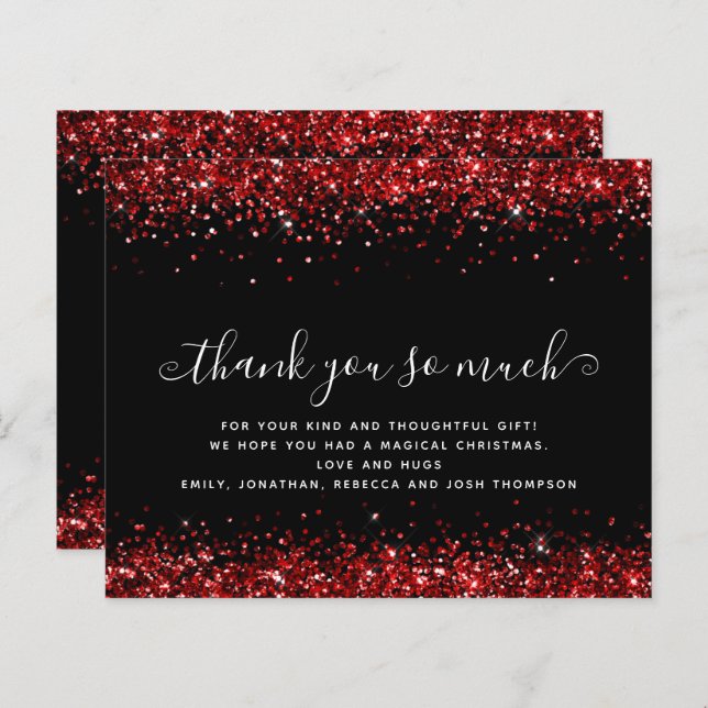Budget Red Glitter Christmas Black Thank You (Front/Back)