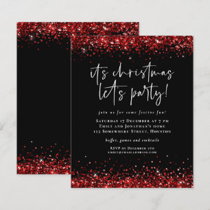 Budget Red Glitter Christmas Fun Party Invite