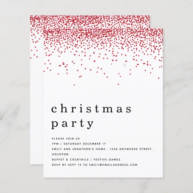 Budget Red Glitter Christmas Party Invitation (Front/Back)
