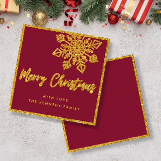 Budget Red Gold Glitter Snowflake Mini Christmas Card