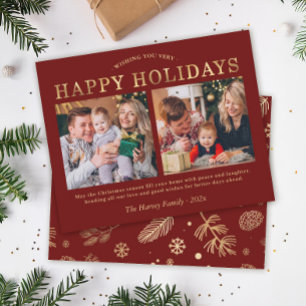Budget Red Gold Happy Holiday Wishes Photo Card