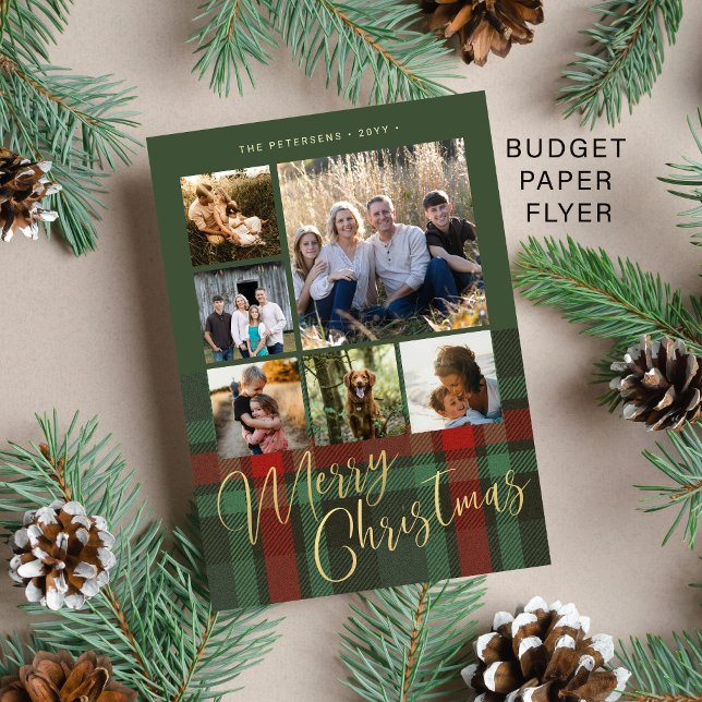 Budget red green plaid multiphoto Merry Christmas  Flyer (Creator Uploaded)