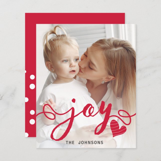 Budget Red Joy Typography Photo Holiday Card (Front/Back)