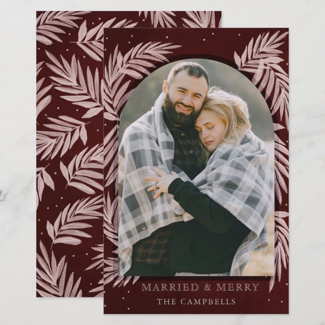 Budget Red Merry Arch Botanical Holiday Card (Front/Back)