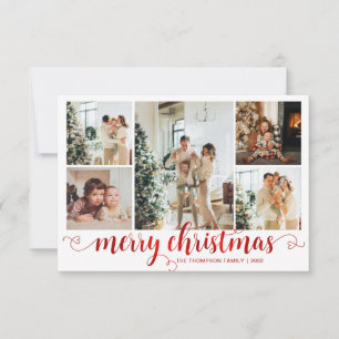 BUDGET Red Merry Christmas Heart Script 5 Photo Card