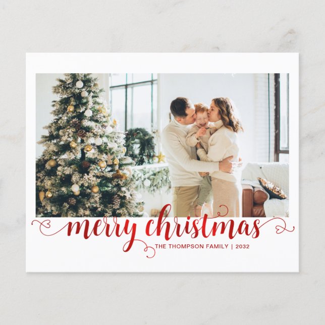 BUDGET Red Merry Christmas Heart Script Photo (Front)