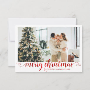 BUDGET Red Merry Christmas Heart Script Photo Card