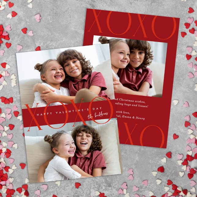 Budget Red Modern XOXO Photo Valentine's Day Holiday Card (Creator Uploaded)