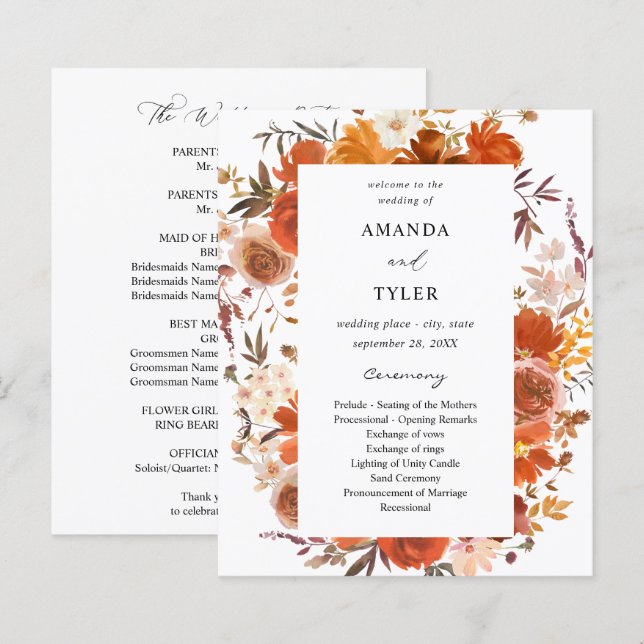 Budget Red & Orange Floral Wedding Ceremony  (Front/Back)
