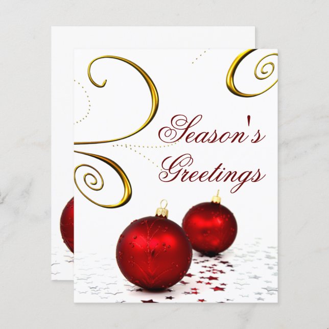 Budget Red Ornaments Business Holiday Card (Front/Back)