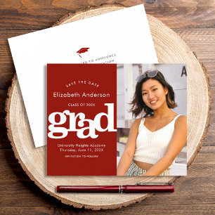 Budget Red Photo Save Date Graduation Invitation
