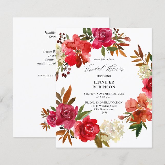 Budget Red & Pink Floral Bridal Shower (Front/Back)