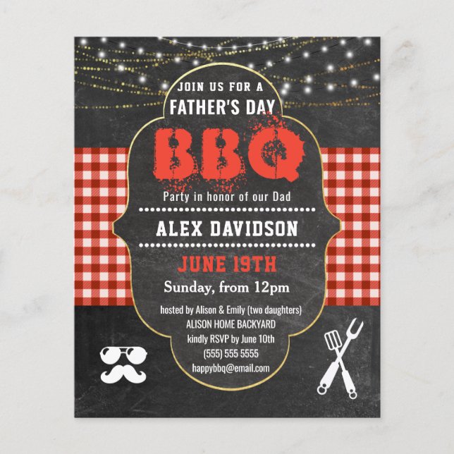 BUDGET Red Plaid Father's Day BBQ Party Invitation (Front)