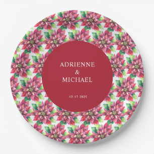 Budget Red Poinsettia Christmas Wedding  Paper Plate