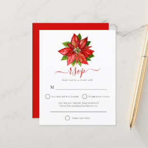 Budget Red Poinsettia Christmas Wedding RSVP