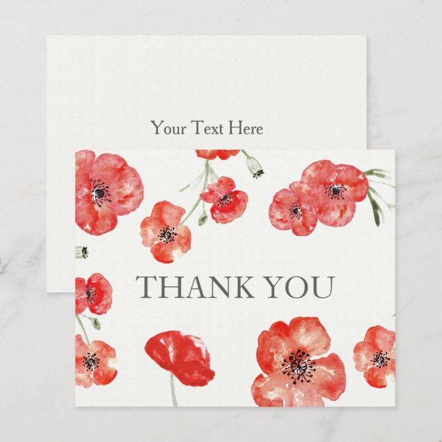 Budget Red Poppies Thank You Card (Front/Back)
