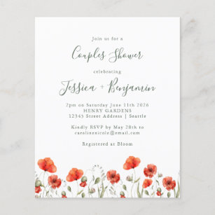 Budget Red Poppy Garden Floral Couples Shower  