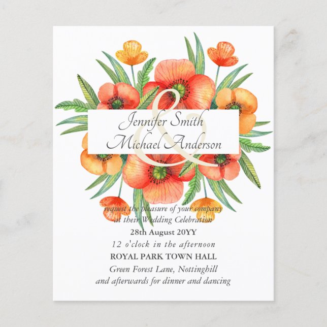 Budget Red Poppy Poppies Wedding Ampersand (Front)
