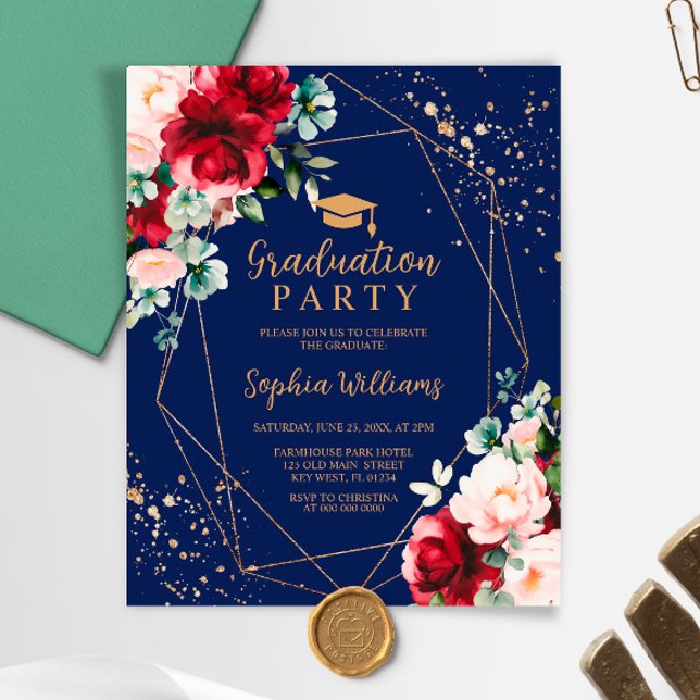 Budget Red Rose & Gold Graduation Party Invitation (Creator Uploaded)
